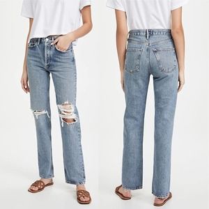 AGOLDE | Lana Straight Leg Jeans Vintage Faded Blue Distressed 26